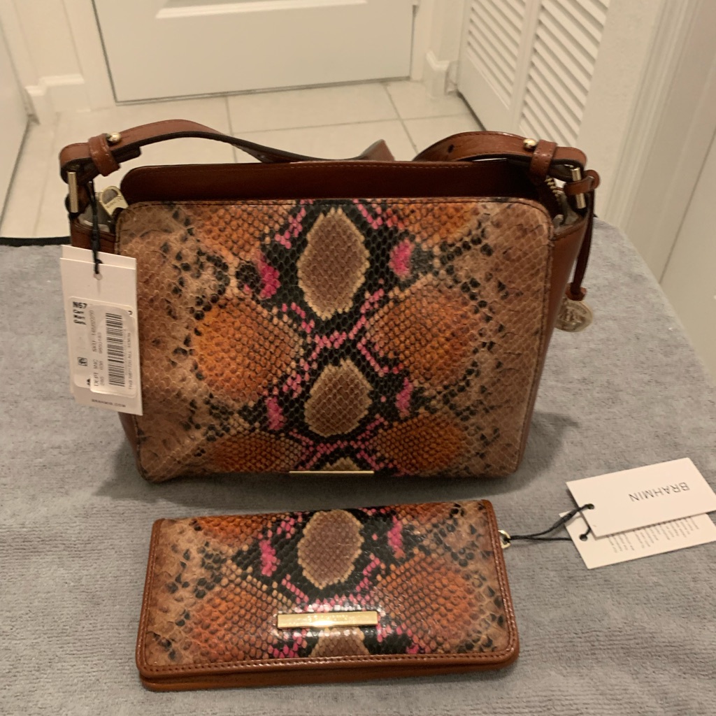 Nwt Brahmin Carrie Crossbody Shoulder Bag & Wallet Marmalade Tangelo